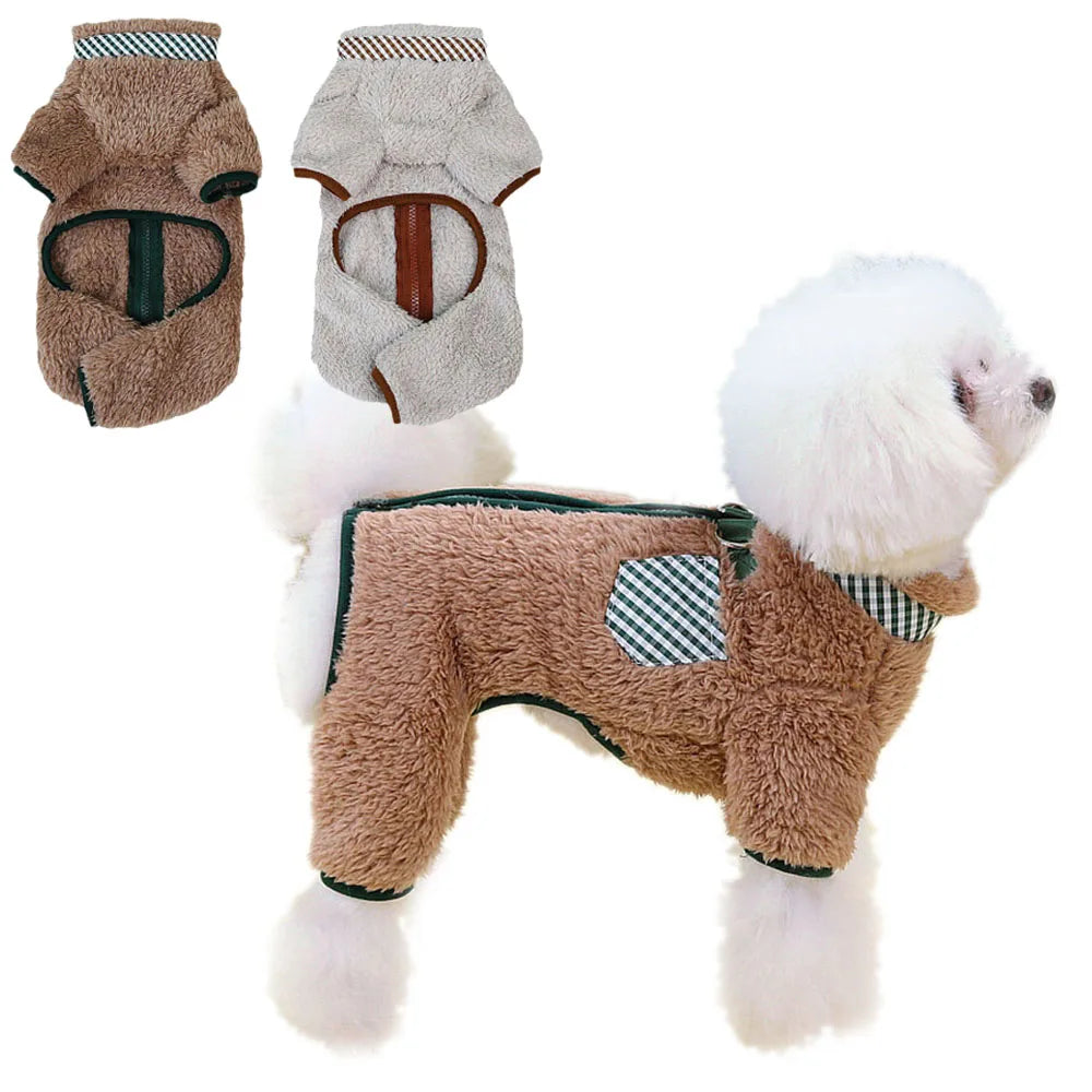 Dog Jumpsuit Coat Winter Warm Plush Pet Clothes for Small Dogs Puppy Pajamas with Double D Rings Chihuahua Costume Yorkie Onesie