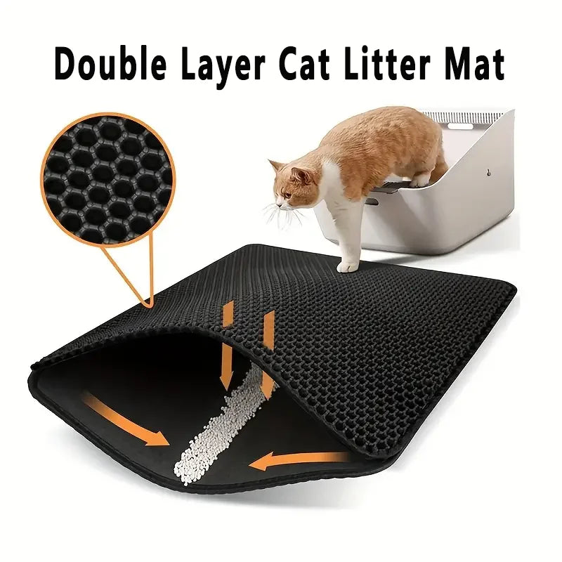 Double Layer Cat Litter Mat Waterproof Urine Proof Kitty Litter Mat Honeycomb Litter Box Mat Soft Non slip Cat Litter Mat