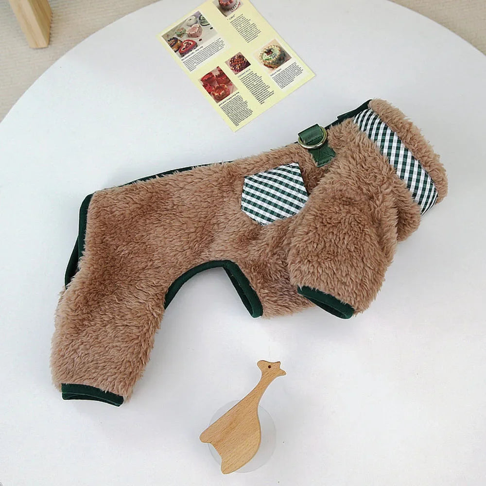 Dog Jumpsuit Coat Winter Warm Plush Pet Clothes for Small Dogs Puppy Pajamas with Double D Rings Chihuahua Costume Yorkie Onesie