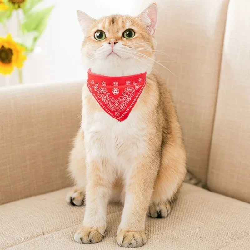 Adjustable Pet Puppy Cat Scarf Bandana Collar Neck Scarf For Small Dogs Kitten Saliva Towel PU Collar with Triangular Bandage