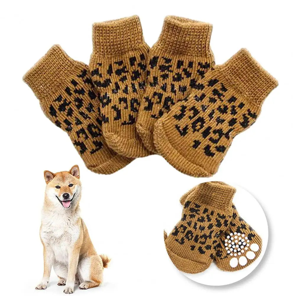 4Pcs Pet Socks Warm Knitted Comfortable Cat Dog Socks Durable Anti-Slip Winter Puppy Paw Protector Dog Winter Accessories