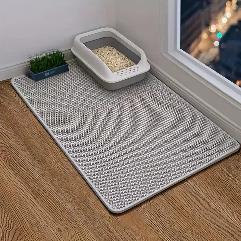 Double Layer Cat Litter Mat Waterproof Urine Proof Kitty Litter Mat Honeycomb Litter Box Mat Soft Non slip Cat Litter Mat