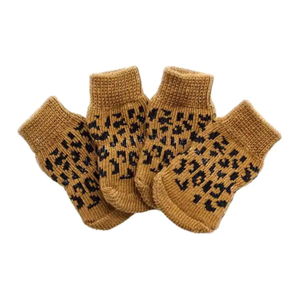 4Pcs Pet Socks Warm Knitted Comfortable Cat Dog Socks Durable Anti-Slip Winter Puppy Paw Protector Dog Winter Accessories