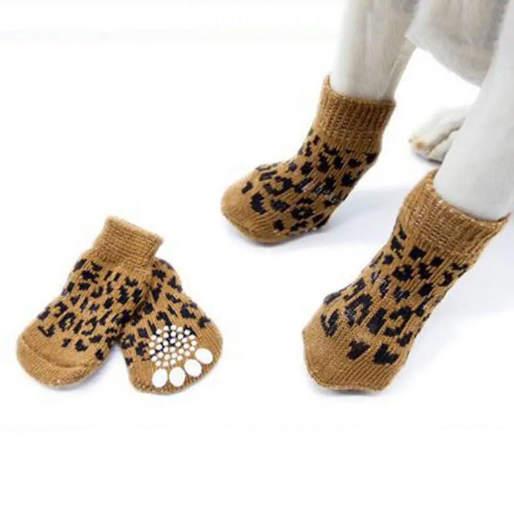 4Pcs Pet Socks Warm Knitted Comfortable Cat Dog Socks Durable Anti-Slip Winter Puppy Paw Protector Dog Winter Accessories