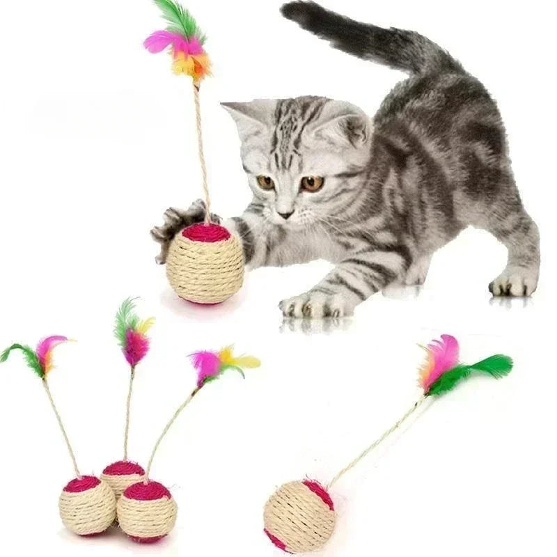 Cat Scratching Ball Interactive Feather Toy