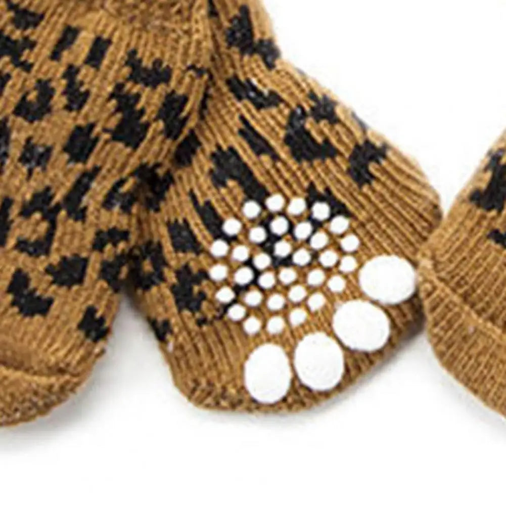 4Pcs Pet Socks Warm Knitted Comfortable Cat Dog Socks Durable Anti-Slip Winter Puppy Paw Protector Dog Winter Accessories