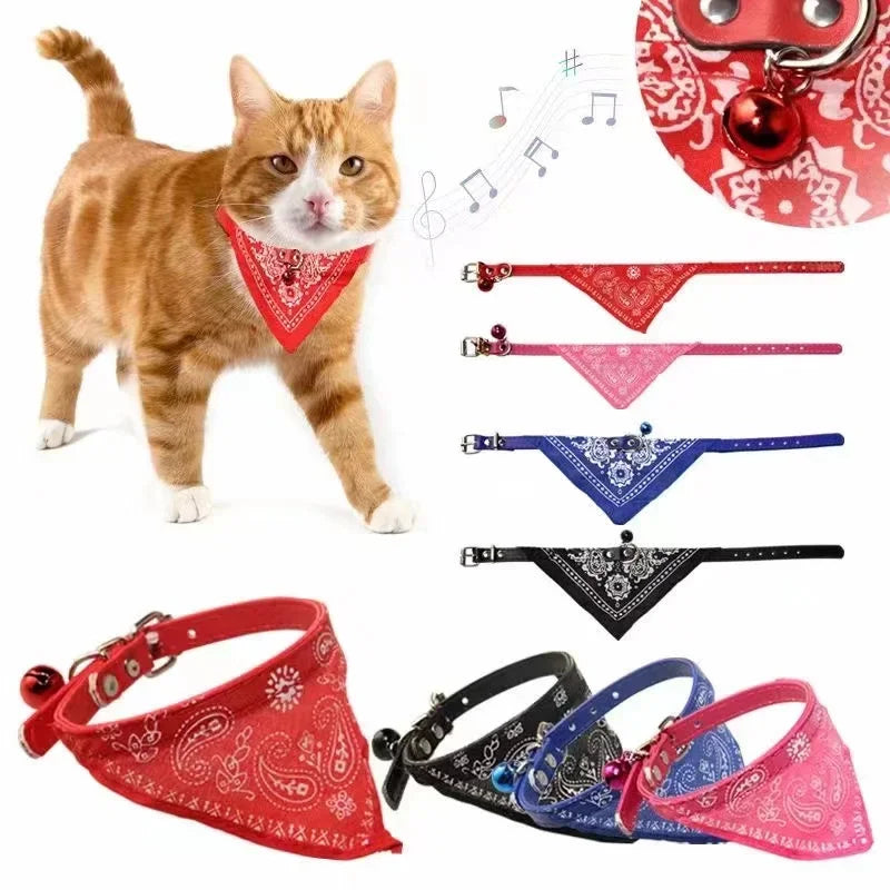 Adjustable Pet Puppy Cat Scarf Bandana Collar Neck Scarf For Small Dogs Kitten Saliva Towel PU Collar with Triangular Bandage