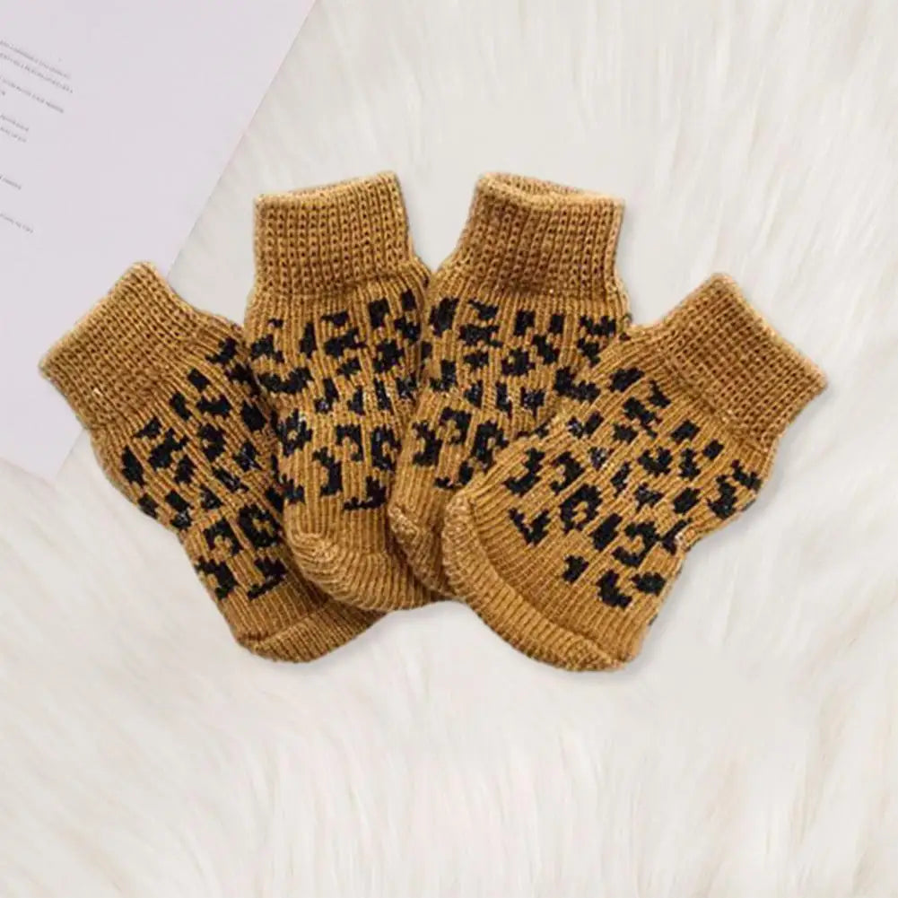 4Pcs Pet Socks Warm Knitted Comfortable Cat Dog Socks Durable Anti-Slip Winter Puppy Paw Protector Dog Winter Accessories